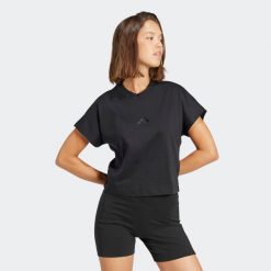 Koszulka ADIDAS ALL SZN. Czarne t-shirty damskie Adidas, m, bez wzorów, z bawełny, bez kołnierzyka. Za 129.99 zł.