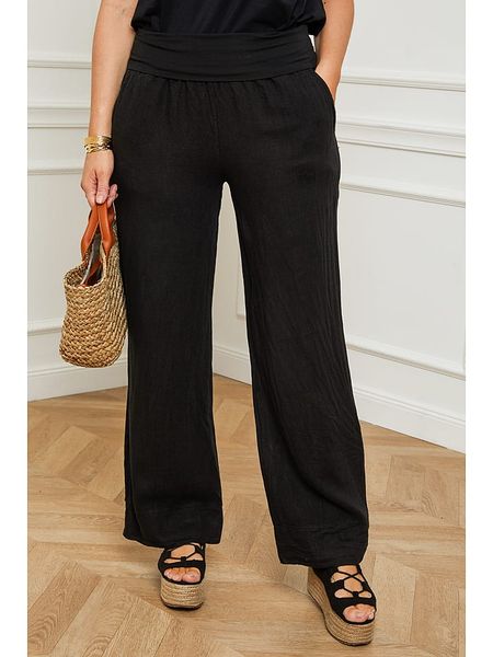 Curvy Lady Lniane spodnie "Valencia" w kolorze czarnym rozmiar: 44/46. Czarne spodnie materiałowe damskie Curvy Lady, bez wzorów, ze lnu, klasyczne, z podwyższonym stanem. Za 130.50 zł.