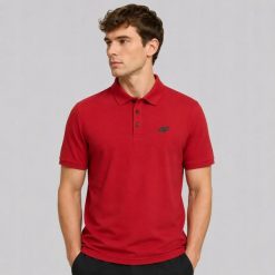 KOSZULKA POLO MĘSKA 4F T-SHIRT SPORTOWY TPTSM038 XXL. Czerwone koszulki polo męskie 4f, m, bez wzorów, z bawełny, bez ramiączek. Za 114.29 zł.