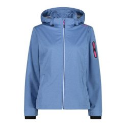 Damska kurtka turystyczna z kapturem CMP. Niebieskie kurtki damskie CMP, bez wzorów, z softshellu, z kapturem. Za 371.50 zł.