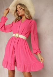 Fuksjowa Sukienka Merrinni. Czerwone sukienki damskie Renee, m, bez wzorów, z tkaniny, boho, bez kołnierzyka, bez ramiączek, mini. W wyprzedaży za 79.99 zł.