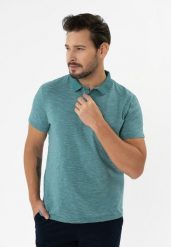 Koszulka polo w paski O-MANGO. Niebieskie koszulki polo męskie Volcano, na lato, l, bez wzorów, z bawełny, bez ramiączek. Za 99.99 zł.