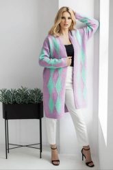 Elegancki sweter kardigan w romby liliowy. Kardigany damskie PeeKaBoo, uniwersalny, bez wzorów. Za 299.00 zł.