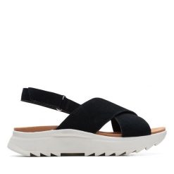 Sandały Clarks. Czarne sandały damskie Clarks, bez wzorów, bez obcasa, na płaskiej podeszwie. Za 279.99 zł.