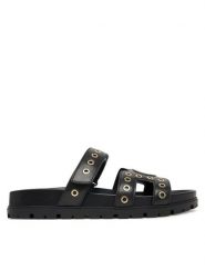 Guess Klapki FLPFAS ELE03 Czarny. Czarne klapki damskie Guess, z aplikacjami, ze skóry, bez obcasa. Za 459.99 zł.