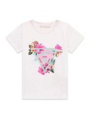 Guess T-Shirt K6GI02 K6YW4 Biały Regular Fit. Białe koszulki dziewczęce Guess, z aplikacjami, z bawełny, bez ramiączek. Za 84.99 zł.