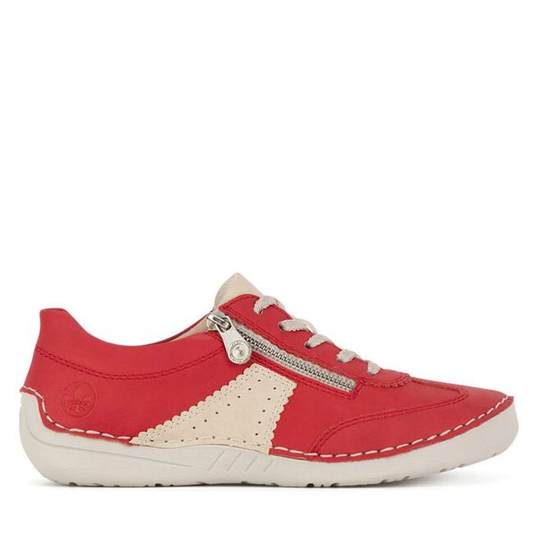 Półbuty Rieker. Czerwone półbuty damskie Rieker, bez wzorów, bez obcasa, na płaskiej podeszwie. Za 339.99 zł.