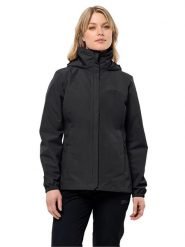 Jack Wolfskin Kurtka przeciwdeszczowa "Stormy Point" w kolorze czarnym rozmiar: M. Czarne kurtki przeciwdeszczowe damskie Jack Wolfskin, m, bez kaptura. Za 342.60 zł.