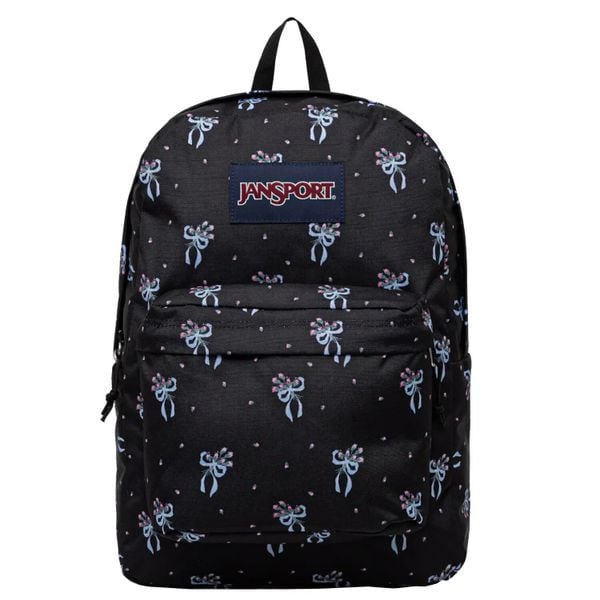 Plecak sportowo-turystyczny dla dorosłych Superbreak Backpack. Czarne plecaki damskie JanSport, bez wzorów, z materiału, sportowe. Za 119.99 zł.
