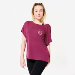 Koszulka z krótkim rękawem do tańca nowoczesnego damska Starever. Fioletowe bluzki damskie DOMYOS, m, bez wzorów, z lyocellu, bez kołnierzyka. Za 64.99 zł.