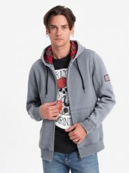 Washowana bluza męska rozpinana z kapturem - jasnoniebieska V3. Niebieskie bluzy z kapturem męskie Ombre Clothing, m, z bawełny. W wyprzedaży za 69.99 zł.