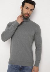 Szary Bawełniany Sweter z Golfem Jarelia. Szare swetry męskie Born2be, m, bez wzorów, z bawełny, bez kołnierzyka. Za 74.99 zł.