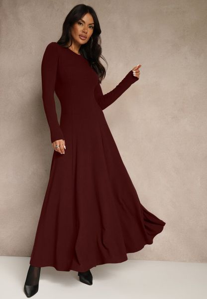 Bordowa Rozkloszowana Sukienka z Bawełny Tusmala. Czerwone sukienki damskie Renee, na co dzień, m, bez wzorów, z bawełny, eleganckie, bez kołnierzyka, bez ramiączek, maxi, proste. Za 159.99 zł.