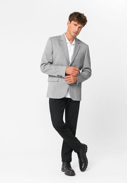 Jednorzędowa marynarka JB-RIZE. Szare marynarki męskie Volcano, bez wzorów, z dzianiny. Za 379.99 zł.