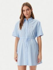 Tommy Jeans Sukienka koszulowa DW0DW20617 Błękitny Regular Fit. Niebieskie sukienki damskie Tommy Jeans, xxs, bez wzorów, z bawełny, bez kołnierzyka, bez ramiączek, koszulowe. Za 339.99 zł.