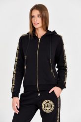 JUST CAVALLI Czarna bluza T-round Gold. Czarne bluzy bez kaptura damskie Just Cavalli, s. W wyprzedaży za 899.99 zł.
