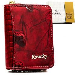 Czerwony portfel damski ze skóry naturalnej z systemem RFID, zamykany suwakiem i zatrzaskiem - Rovicky. Czerwone portfele damskie bez wzorów, ze skóry. Za 52.00 zł.