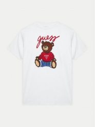 Guess T-Shirt H4BJ06 I3Z14 Biały Regular Fit. Białe koszulki dziewczęce Guess, z aplikacjami, z bawełny, bez ramiączek. Za 79.99 zł.