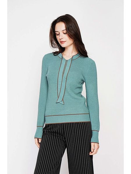 C& Jo Sweter w kolorze jasnobrązowo-turkusowym rozmiar: 40. Brązowe swetry klasyczne damskie C& Jo, z kaszmiru, bez kołnierzyka. Za 135.17 zł.