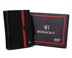 Portfel skórzany Rovicky N62L-RVTP-3067 Bl czarny. Czarne portfele męskie ROVICKY, bez wzorów. Za 80.00 zł.