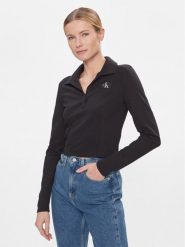 Calvin Klein Jeans Bluzka Polo Collar Milano Regular Top J20J222556 Czarny Regular Fit. Czarne bluzki damskie Calvin Klein Jeans, m, bez wzorów, z jeansu, bez kołnierzyka. Za 219.99 zł.