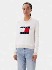 Tommy Jeans Sweter Colorblock Flag DW0DW20970 Biały Regular Fit. Białe swetry klasyczne damskie Tommy Jeans, l, z jeansu, bez kołnierzyka. Za 339.99 zł.