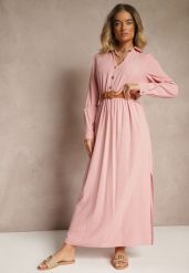 Różowa Wiskozowa Sukienka o Rozkloszowanym Kroju z Paskiem i Rozcięciem Reirissa. Czerwone sukienki damskie Renee, na co dzień, l, bez wzorów, z wiskozy, eleganckie, bez kołnierzyka, bez ramiączek, maxi, rozkloszowane. W wyprzedaży za 127.99 zł.