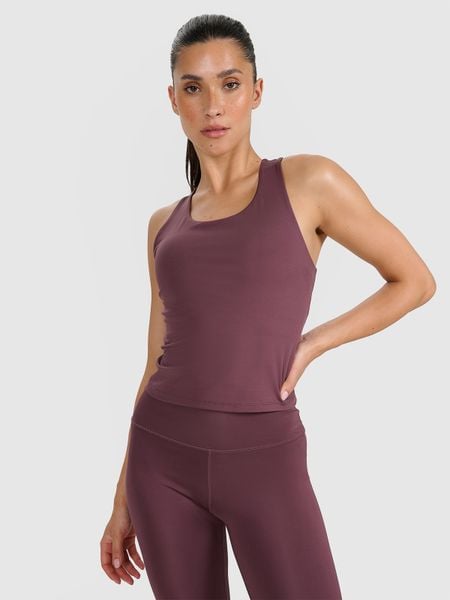 4F Top treningowy szybkoschnący damski - brązowy S. Brązowe topy damskie 4f, s, bez wzorów, z dzianiny, bez kołnierzyka. W wyprzedaży za 79.99 zł.