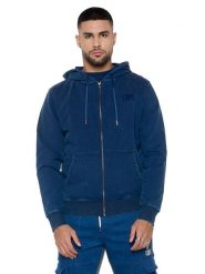 Bluza z bawełna z kaptur na czas wolny na co dzień. Niebieskie bluzy sportowe męskie LEONE 1947 APPAREL, bez wzorów, z bawełny, bez kołnierzyka, bez ramiączek. Za 412.58 zł.