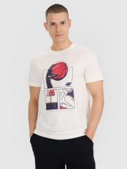 4F T-shirt regular z nadrukiem męski - biały XL. Białe t-shirty męskie 4f, m, bez wzorów, z bawełny, bez kołnierzyka. Za 59.99 zł.