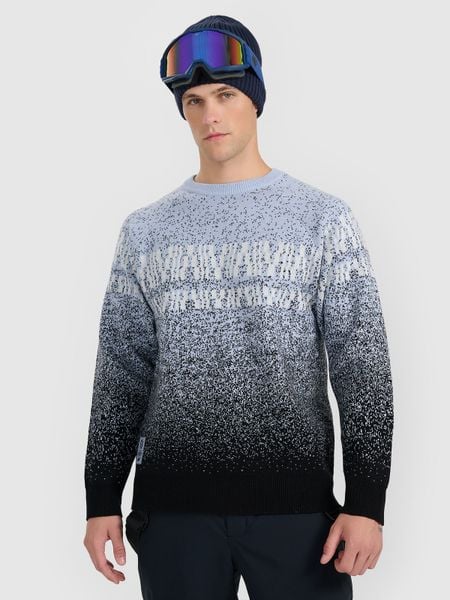 4F Sweter męski - granatowy L. Niebieskie swetry męskie 4f, l, z aplikacjami, z wełny, bez kołnierzyka. Za 299.99 zł.