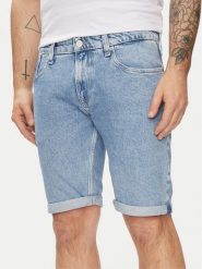 Tommy Jeans Szorty jeansowe Ronnie DM0DM19154 Niebieski Slim Fit. Niebieskie szorty męskie Tommy Jeans, z bawełny, bez kołnierzyka. Za 179.99 zł.