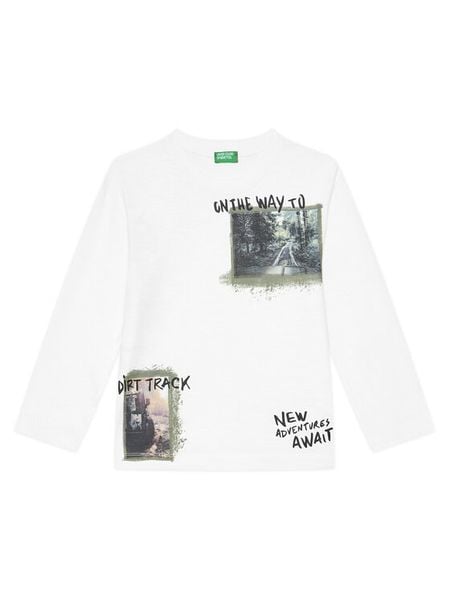 United Colors Of Benetton Bluzka 3TAMC10PV Biały Regular Fit. Białe t-shirty chłopięce United Colors Of Benetton, bez wzorów, z bawełny, bez ramiączek. Za 49.99 zł.