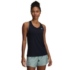 Under Armour TECH KNOCKOUT TANK Top damski. Czarne topy sportowe damskie Under Armour, l, bez wzorów, z materiału, bez ramiączek. W wyprzedaży za 104.99 zł.