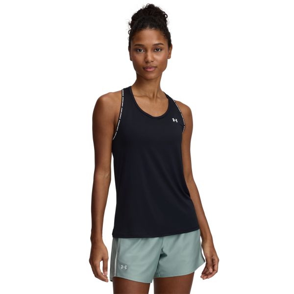 Under Armour TECH KNOCKOUT TANK Top damski. Czarne topy sportowe damskie Under Armour, l, bez wzorów, z materiału, bez ramiączek. W wyprzedaży za 104.99 zł.