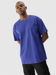 4F T-shirt oversize z nadrukiem męski - fioletowy L. Fioletowe t-shirty męskie 4f, l, bez wzorów, z bawełny, bez kołnierzyka. W wyprzedaży za 39.99 zł.