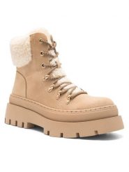 DeeZee Trzewiki QUEENIE SWS6151-03 Beżowy. Brązowe botki damskie DeeZee, z materiału, bez obcasa, na płaskiej podeszwie, bez zapięcia. Za 199.99 zł.