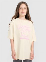 4F T-shirt oversize z nadrukiem dziewczęcy - beżowy 128 (7-8 lat). Brązowe koszulki dziewczęce 4f, bez wzorów, z bawełny, bez ramiączek. W wyprzedaży za 29.99 zł.