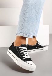 Czarno-Białe Casualowe Trampki na Platformie ze Sznurowaniem Ravathra. Czarne trampki i tenisówki damskie Renee, bez wzorów, z materiału. Za 44.99 zł.
