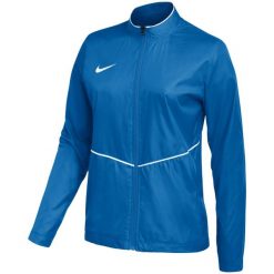 Kurtka damska Nike Park 26 Rain, wodoodporna, 100% poliester z recyklingu. Niebieskie kurtki damskie Nike, bez wzorów, z poliesteru, bez kaptura. Za 141.99 zł.