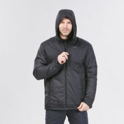 Kurtka turystyczna męska Quechua NH500 wodoodporna -10°C. Czarne kurtki męskie QUECHUA, na zimę, l, bez wzorów, sportowe, bez kaptura. Za 199.99 zł.