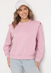 Różowa Bluza z Wiskozą z Podkreśloną Linią Ramion Alithra. Czerwone bluzy bez kaptura damskie Born2be, z jeansu. Za 79.99 zł.