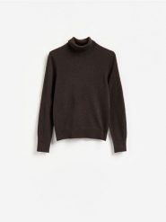Sweter z wełny merino z dodatkiem kaszmiru - ciemnobrązowy. Brązowe swetry klasyczne damskie Reserved, l, z kaszmiru, bez kołnierzyka. Za 299.99 zł.
