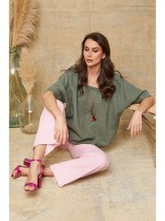 La Compagnie Du Lin Lniana koszulka "Calane" w kolorze khaki rozmiar: XL. Brązowe bluzki damskie La Compagnie Du Lin, xl, bez wzorów, ze lnu, bez kołnierzyka, bez ramiączek. Za 121.99 zł.