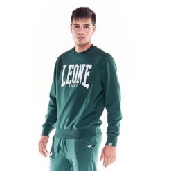 Męska bluza basic z dużym logo i okrągłym dekoltem. Zielone bluzy bez kaptura męskie LEONE 1947 APPAREL, bez wzorów, z tkaniny, sportowe, bez kołnierzyka, bez ramiączek. Za 124.20 zł.