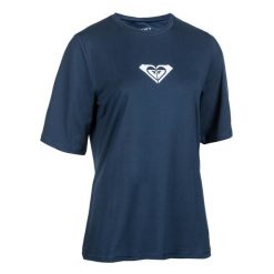 Koszulka UV surfingowa damska Roxy Logo krótki rękaw. Niebieskie t-shirty damskie Roxy, s, bez wzorów, z elastanu, bez kołnierzyka. Za 119.99 zł.