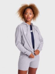 Damska bluza dresowa z kapturem Hummel Go 2.0. Szare bluzy sportowe damskie HUMMEL, l, bez wzorów, z bawełny, bez ramiączek, długie, z kapturem. Za 250.05 zł.