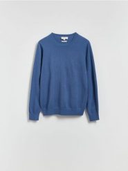 Sweter z wełny merino - granatowy. Niebieskie swetry męskie Reserved, l, bez wzorów, z wełny, bez kołnierzyka. Za 199.99 zł.