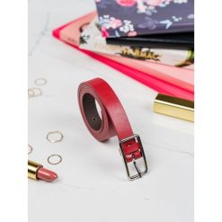 Pasek damski czerwony PD-NL-2-105. Czerwone paski damskie inny, bez wzorów, ze skóry, eleganckie. Za 25.99 zł.