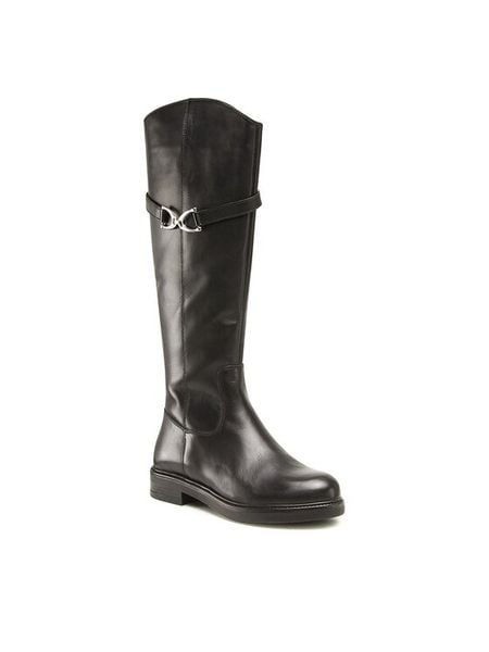 Sergio Bardi Kozaki WI16-A1013-06SB Czarny. Czarne kozaki damskie Sergio Bardi, ze skóry, bez obcasa, na płaskiej podeszwie. Za 299.99 zł.